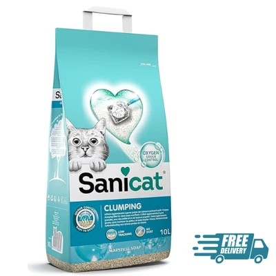 Sanicat Clumping Cat Litter with Marseille Soap scent Made of natural minerals..