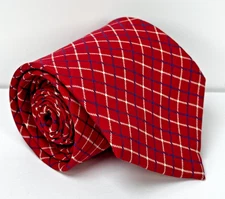 Turnbull  Asser Tie Mens Red Silk Made in England Plaid Check Prince of Wales
