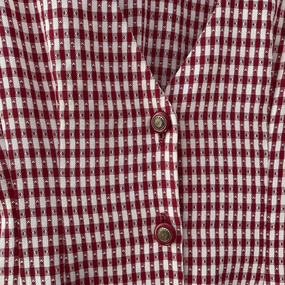 Vestido Vintage Vermelho Branco Estampa Xadrez Botão para Cima Maxi Cottagecore Natal 11/12 - Imagem 3 de 4