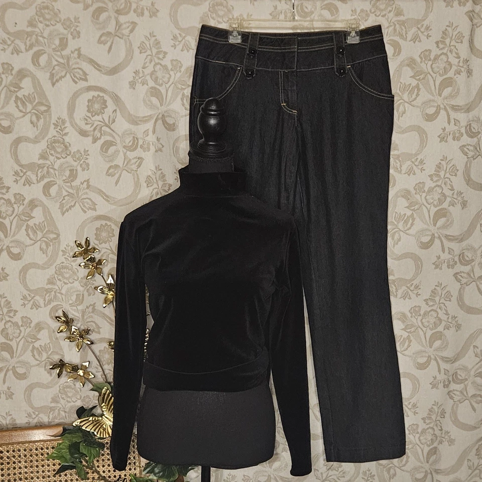 wmns Y2K Bisou Bisou Indigo Wide Leg denim dress jeans w/embellishments so 10 - Image 2 of 3