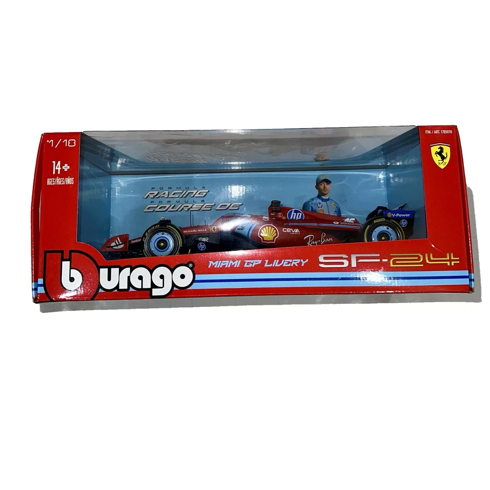 Литая модель автомобиля BBurago Ferrari SF-24 Charles Leclerc Miami GP 2024 масштаб 1:18 - Изображение 3 из 4