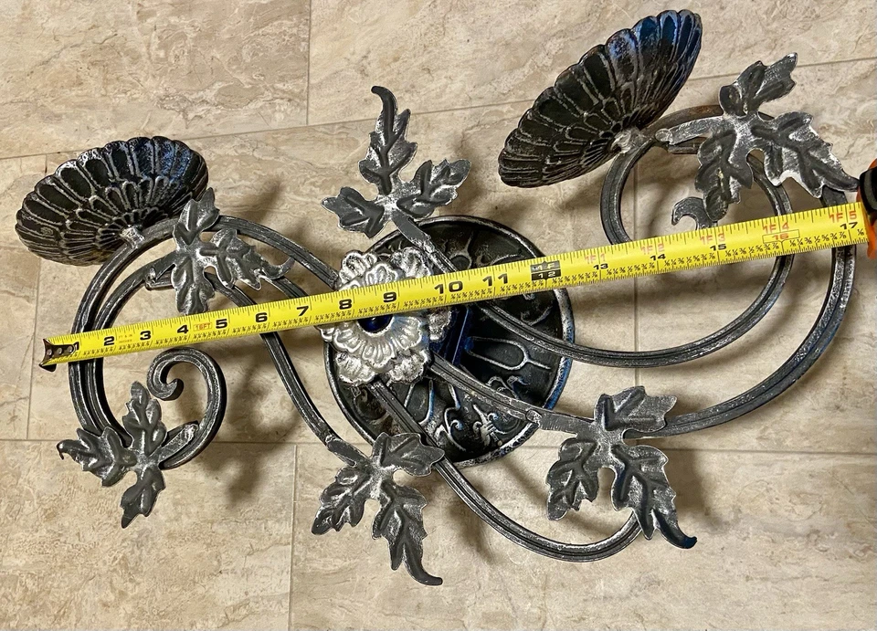 Juego de 2 apliques de pared de hierro forjado ornamentados vintage negros con cuentas azules Foto 4 de 4