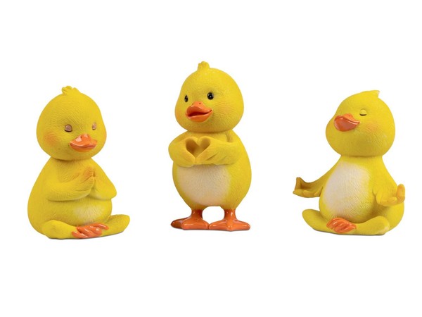 3Er Set Dekofiguren Lustige Yoga KüKen Gelb H. 11Cm Handbemalt Formano F26-image