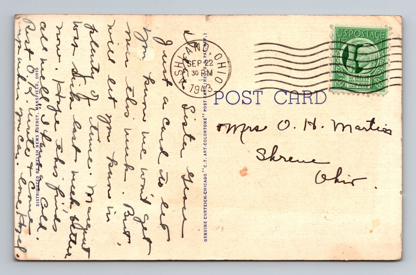 Mount Vernon OH-Ohio Fisherman Paradise Charles Mill Dam Vintage c1943 Postcard