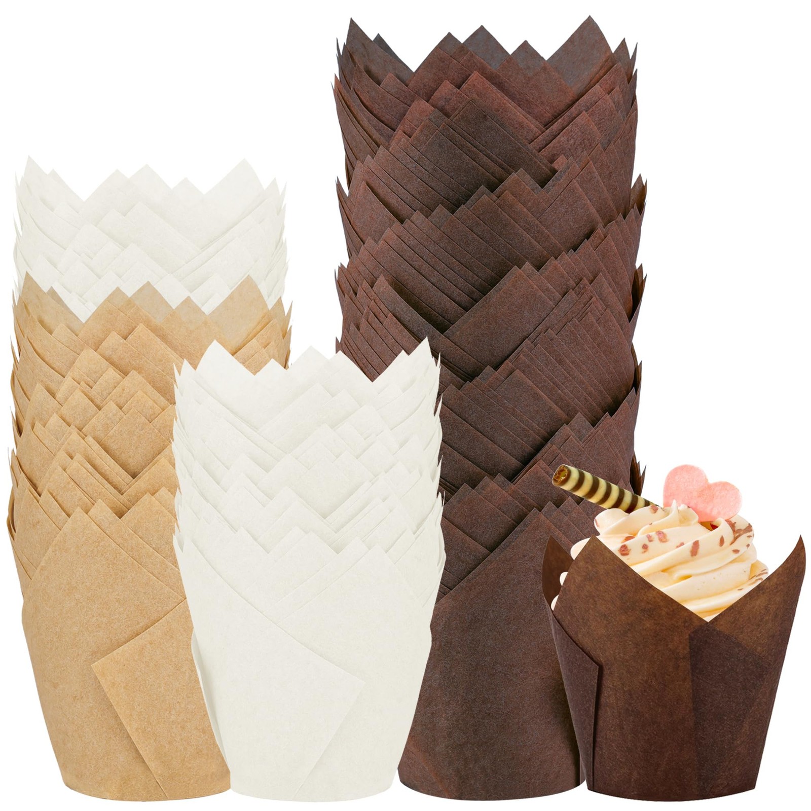 200PCS Tulip Cupcake Liners Parchment Baking Cups Muffin Wrappers Perf...-image
