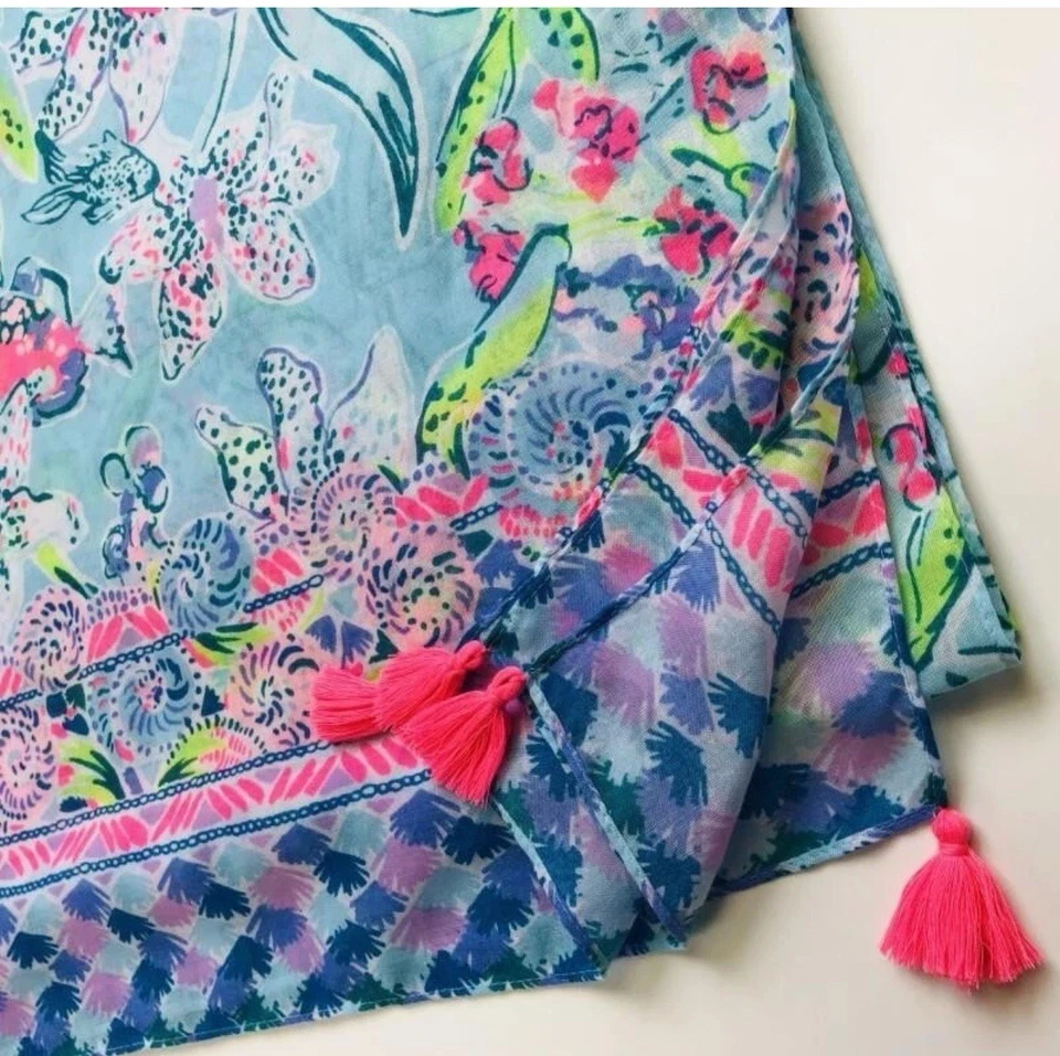 Bufanda envolvente Lilly Pulitzer Resort caftán Bali azul balanceo de esta manera borlas Foto 4 de 4