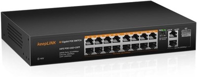 18 Port PoE Switch 16 100Mbps PoE+ Ports 240W, 2 Gigabit Uplink Ports, SFP Slot