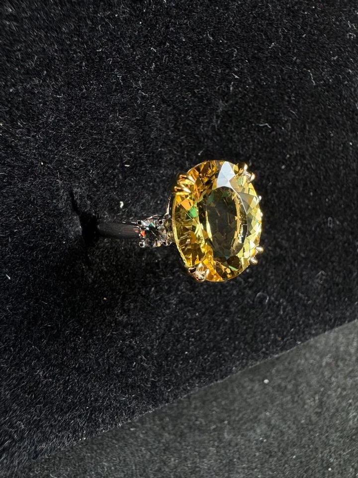 Anillo de berilo amarillo natural (heliodoro) de 3,83 quilates diamante de 0,2 quilates 18 k en peso usado: 5,5 Reino Unido: K NUEVO Foto 4 de 4