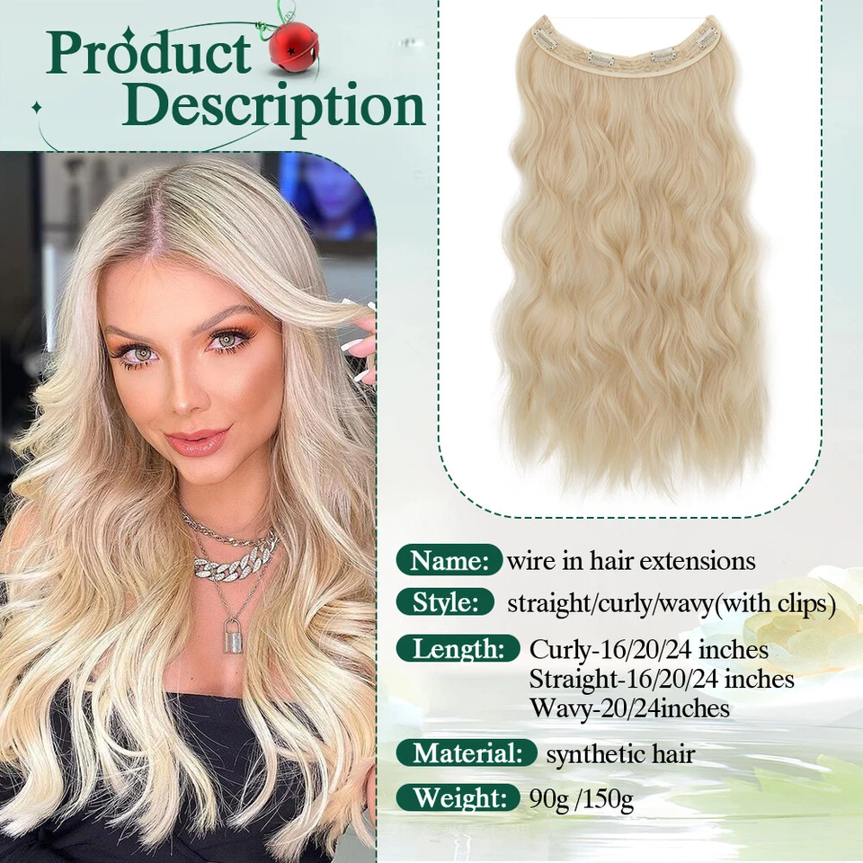 Natural Invisible Wire in Hair Extensions Wavy Long One Piece 100% Real as Human - Image 4 of 4