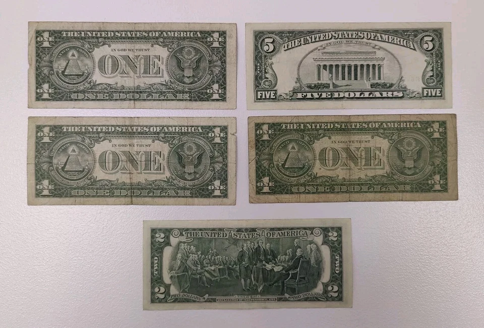 1988 5 dollar bill 1957 silver blue seal banknote 1963 $1 1977 one 1976 $2 note - Image 3 of 4