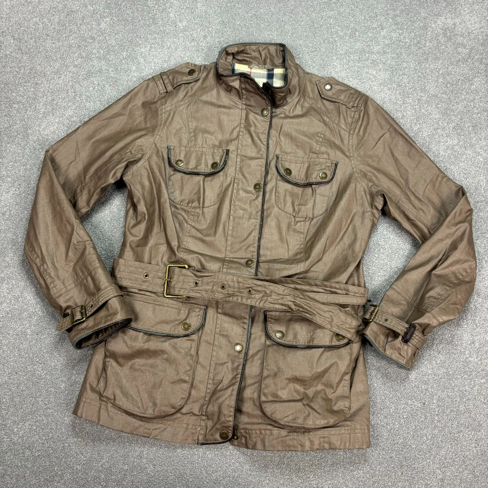 Chaqueta Barbour Mujer Grande Marrón Lino Caza Campo Campo Forrado Abrigo Damas Foto 2 de 4