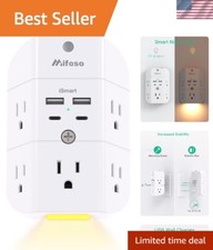 9-in-1 Multi Plug Outlet Extender with Night Light  4 USB Ports - Safe Charging