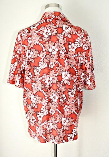 VTG MAGNUM PI Hawaiian Casual Shirt Knit Button Up Orange White Black Floral #03 - Picture 4 of 8