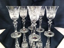 Crystal Glass Set of 6 Liqueur Vodka Sherry 2oz Vintage Hand Cut Bohemia Crystal