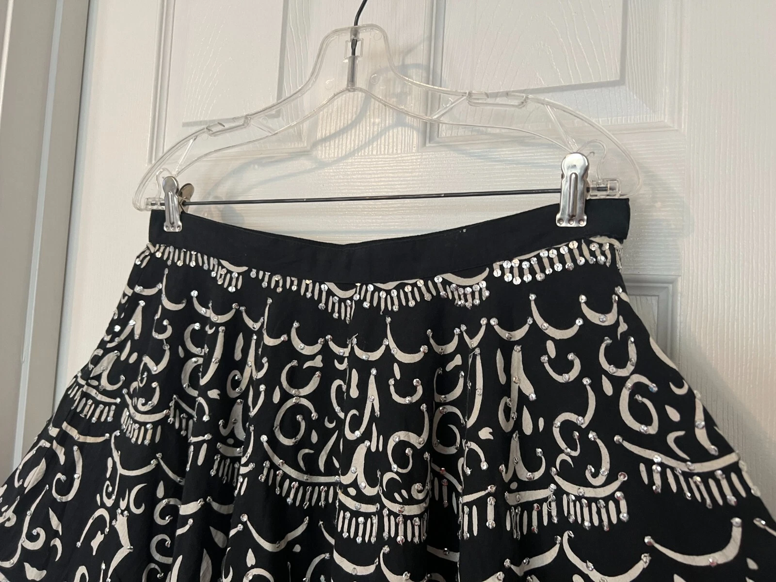 OFF WHITE Gonna abito WILLIE SMITH bianco nero cotone impreziosito stile ampio taglia 10