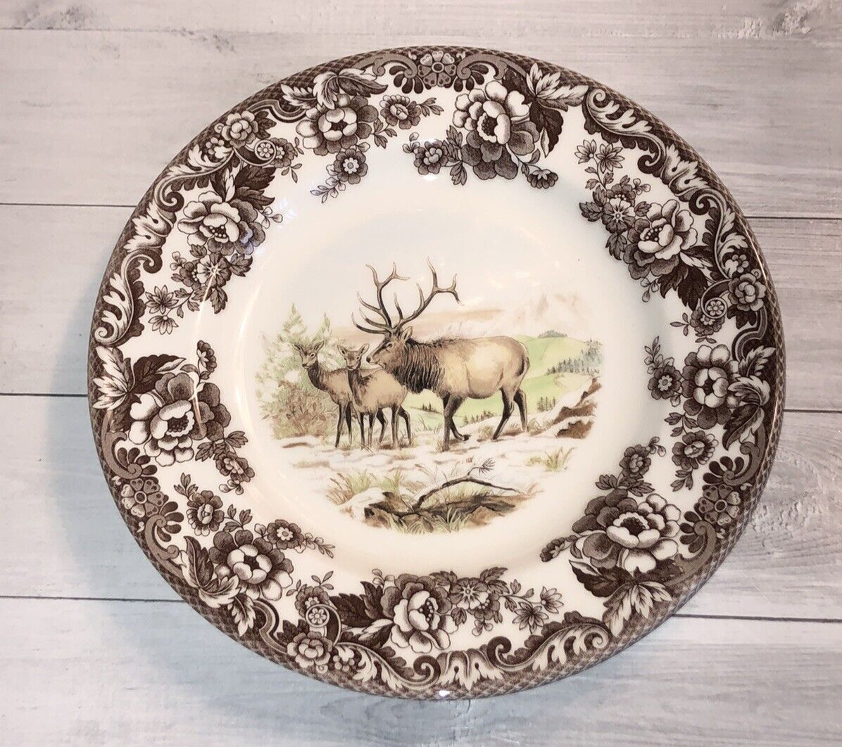 (2) Spode Woodland American ELK Dinner Plates Made in England Set of
