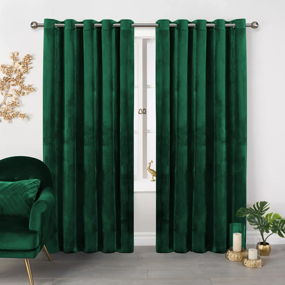 Heavy Thick Crushed Velvet Curtains Pair Eyelet Ring Top Fully Lined Ready Made - Image 4 of 4