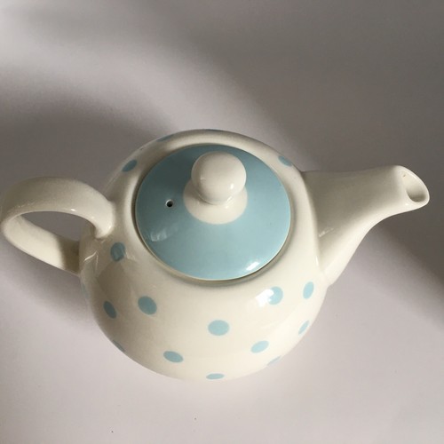 Retro Style Polka Dot Design Porcelain Tea For One Teapot And Cup Cream / Blue - Picture 3 of 9