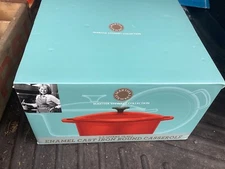Red Enamel Cast Iron Round Casserole With Lid 5.5 Quart Martha Stewart New