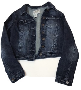 dark blue distressed denim jacket