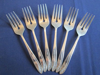 SET 6 SALAD FORKS! Vintage DIXON DELUX stainless: FLORAL SPRAY pattern: LOVELY