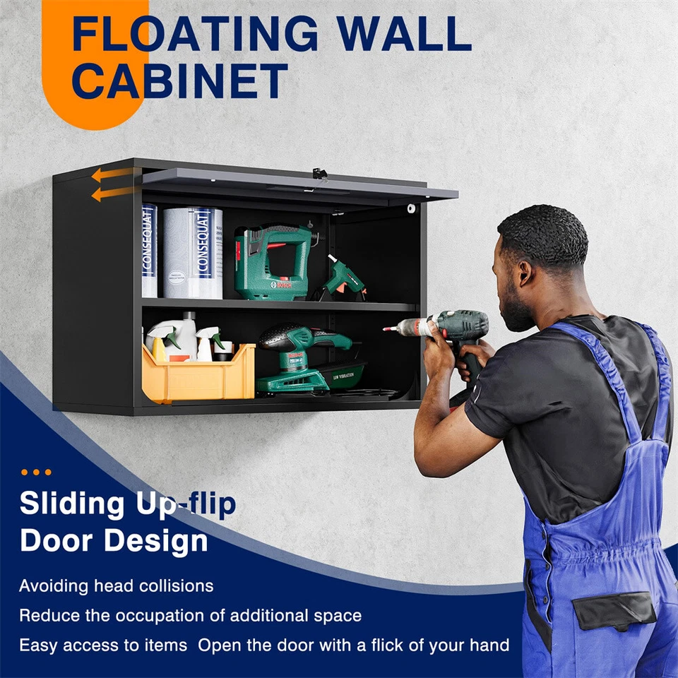 Wall Mounted Metal Storage Cabinet Garage Wall Cabinet with Adjustable Shelves - Image 2 of 4