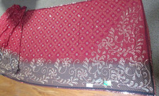 RAJESHREE SILK MILLS Sari RED  Brown with Gold Sequins 44" by Over 6 Yards