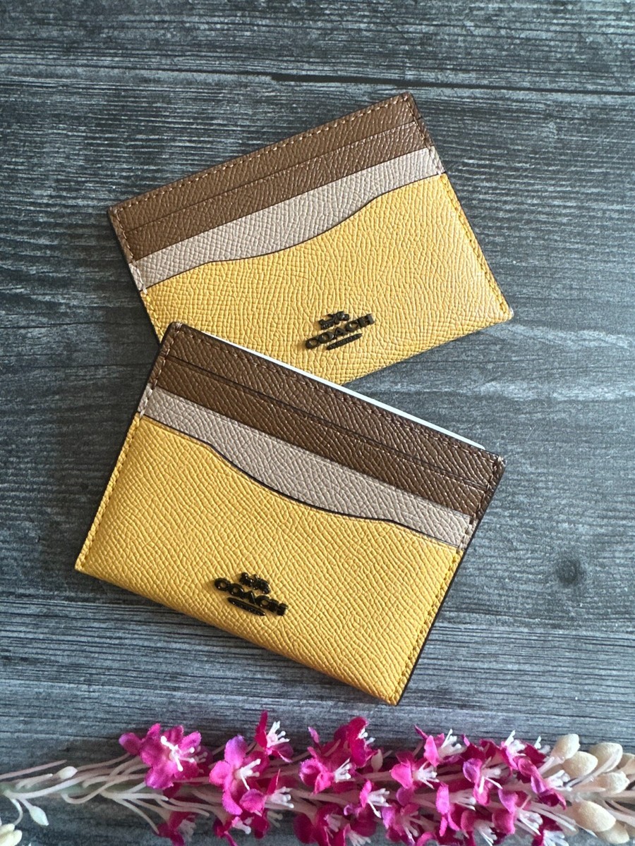 BN Coach Slim Card Case Wallet in Color block Pewter/Honeycomb