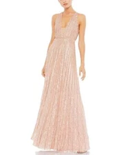MAC DUGGAL 18 Rose Pink Sequined Sleeveless Plunge V-neck Flowy Gown NWT $598