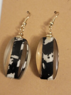 Nice Vintage Drop Black White Dangle Pierced Earring Cow print Beautiful Jewerly