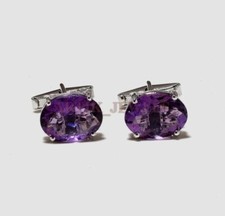 Natürlicher Amethyst Edelstein Mit 925 Sterlingsilber Manschettenknopf #1731