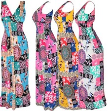Women's Deep V-Neck Multipattern Smocked Waist Summer Sundress Long Dress