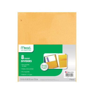 Mead Add-a-Pocket Dividers, Yellow, 8 Pack (33508)