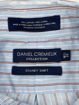 Daniel Cremieux Button Up Shirt Mens 16.5 33 Blue Striped Stanley