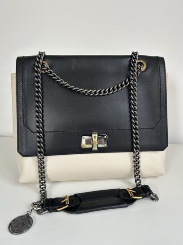 Autentica borsa a tracolla Lanvin Happy in pelle nera panna - Foto 3 di 13