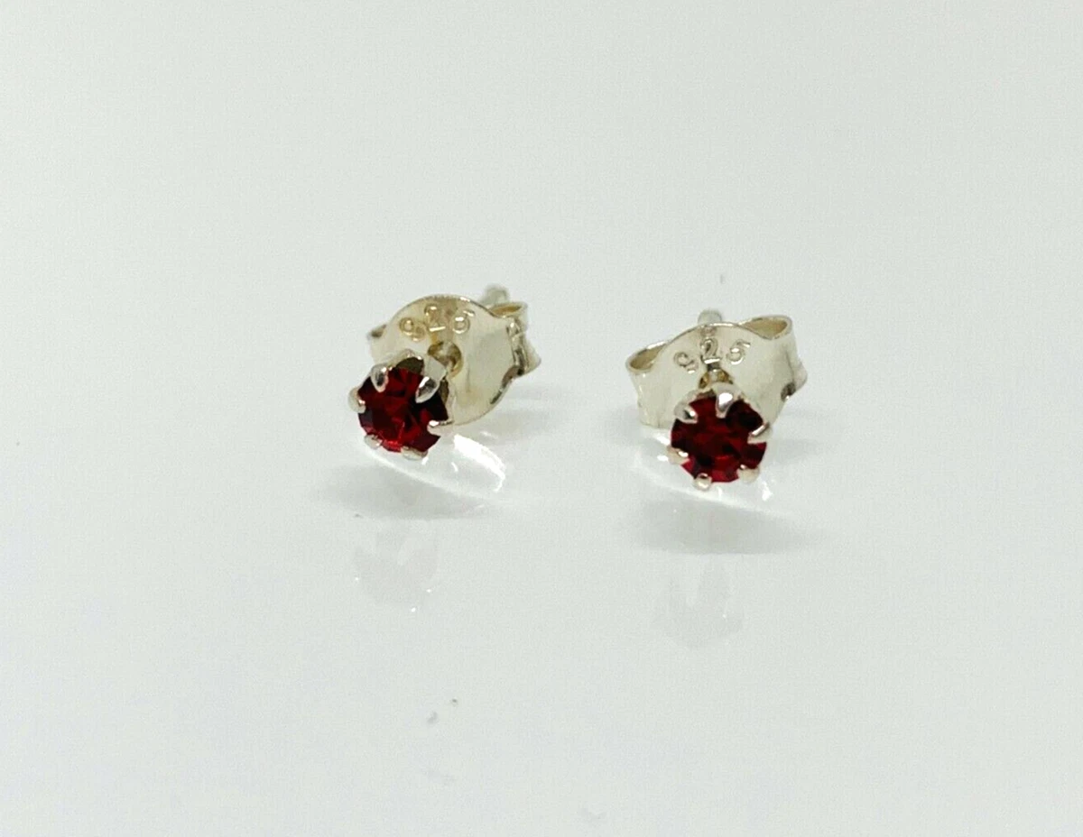 Gorgeous Sparkling Red Stone Stud Earrings 925 Solid Silver 13992