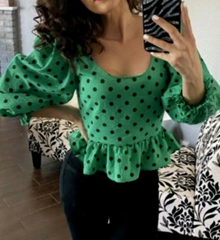 Green polka sales dot top zara