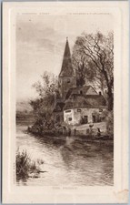Vintage Postcard Artistic Ferry Church River Boat Spire Sherrin England