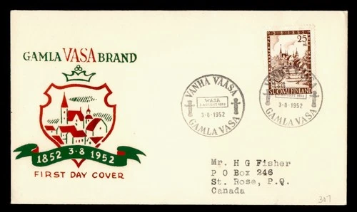 DR WHO 1952 FINLAND FDC GAMLA VASA ANIV M78766
