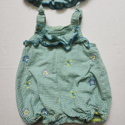 Conjunto mameluco Baby Connection 3-6 meses con sombrero flor azul amarillo - Imagen 3 de 8