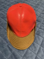 Vintage Men's Hunters Medium Orange Vinyl Brown Leather Cotton Hat