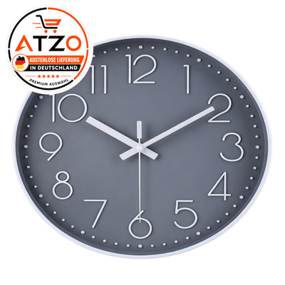Funk Wanduhr 30cm Grau Funkuhr Leise Lautlos Wohnzimmer