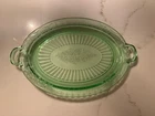 ANCHOR HOCKING DEPRESSION GLASS OPEN ROSE GREEN 14” BY 9”OVAL SERVING PLATTER!