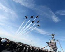 U.S. NAVY BLUE ANGELS FLY OVER CHANGE OF COMMAND CEREMONY PHOTOGRAPH PHOTO PRINT
