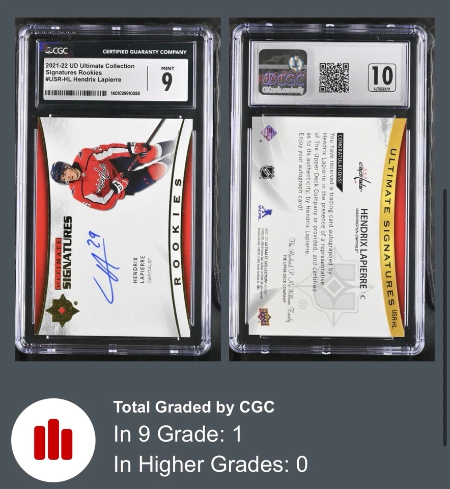 2021-22 Upper Deck Ultimate Collection - Hendrix Lapierre #172 AUTO RD GRADE 9🔥 - Image 3 of 3