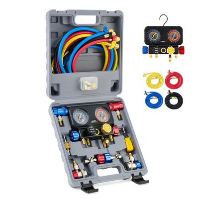 #ad 4 Way AC R1234yf Diagnostic Manifold Gauge Set w Can Tap amp; 4 Adapters amp; 4 Hoses $60.99