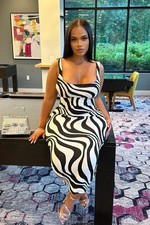 Fashion Nova Maisie Maxi Dress Black White Zebra Print Large RN149037 Style KSD1