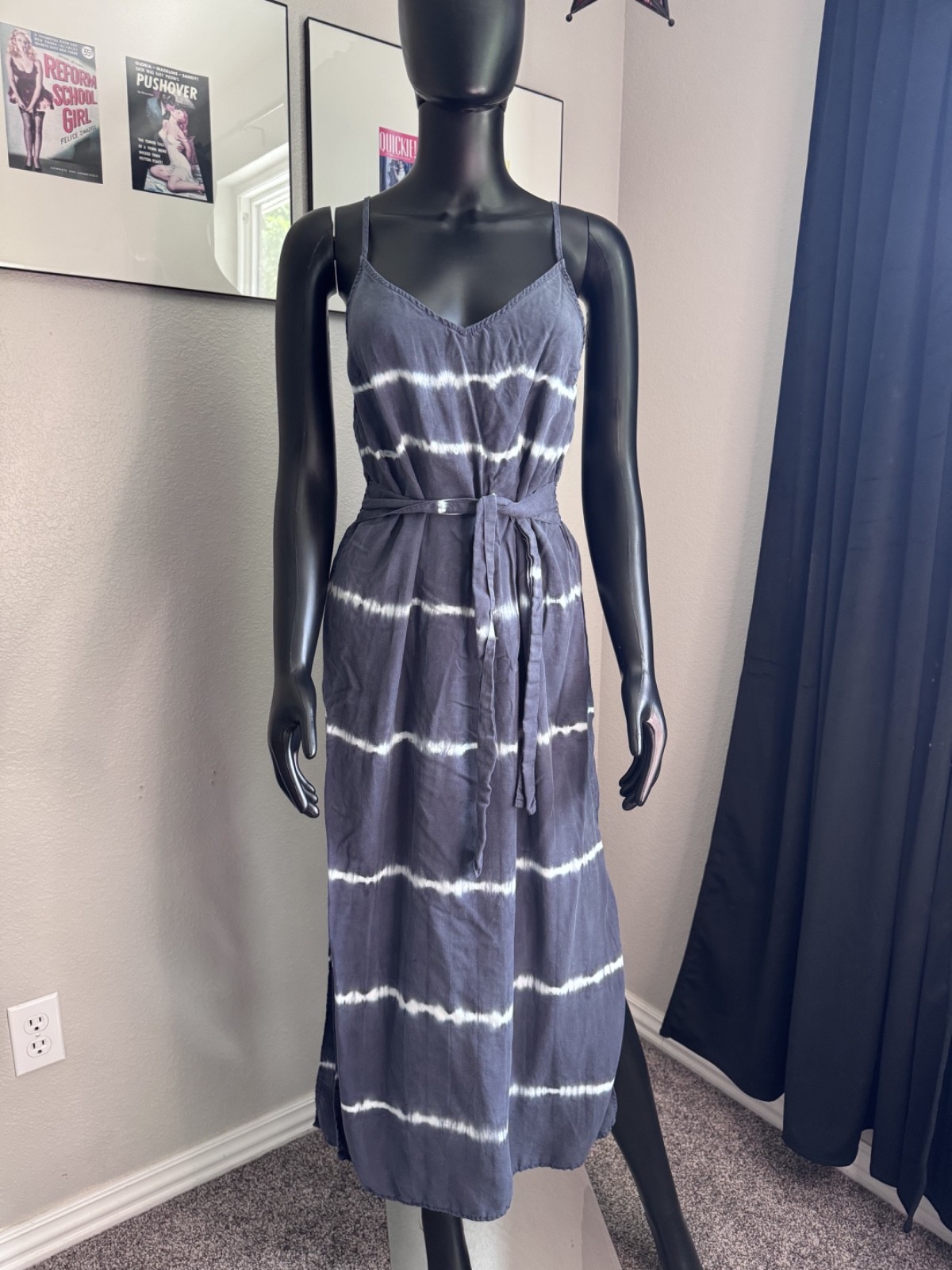 Cloth & Stone Women's Blue Tie-Dye Dress Spaghetti Strap Size M