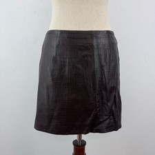 Vintage Express Brown Embossed Leather Mini Skirt sz 5/6 Retro Y2K Coquette Chic