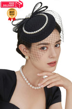 BABEYOND Veil Fascinator Hat for Women Tea Party Kentucky One Size, Black